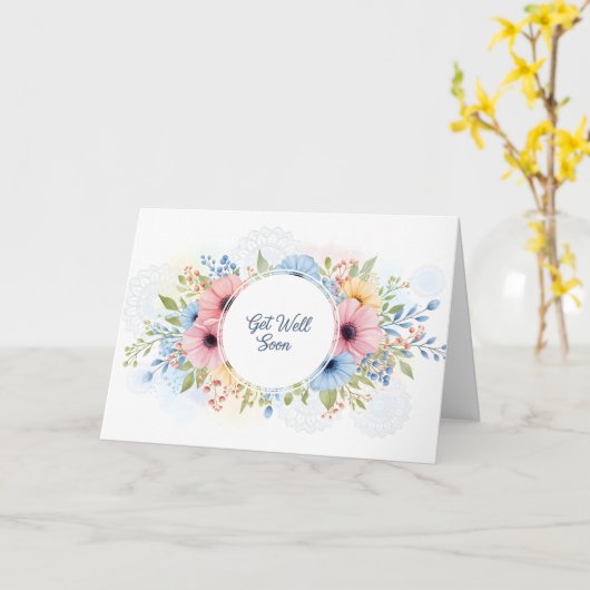 Elegant Pastel Watercolor Floral "Get Well Soon" Karte (Gelbe Blume)