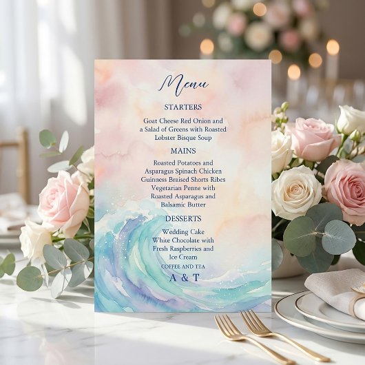 Elegant Pastel Watercolor Menu | Soft Blush & Aqua Einladung