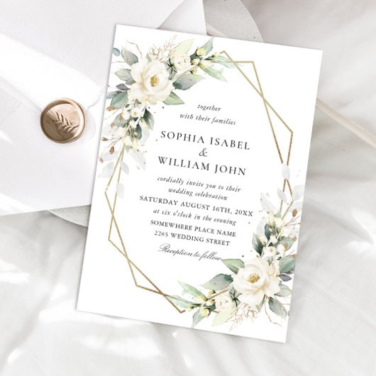 Elegant Pastel White Roses Eucalyptus Wedding Einladung