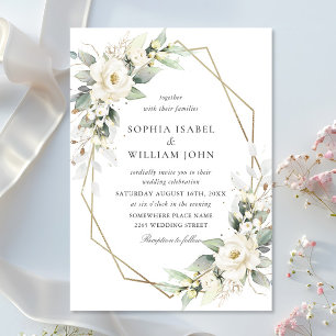 Elegant Pastel White Roses Eucalyptus Wedding Einladung