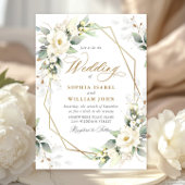 Elegant Pastel White Roses Eucalyptus Wedding Einladung