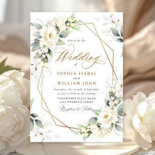 Elegant Pastel White Roses Eucalyptus Wedding Einladung
