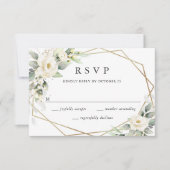 Elegant Pastel White Roses Eucalyptus Wedding RSVP Karte