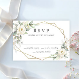 Elegant Pastel White Roses Eucalyptus Wedding RSVP Karte