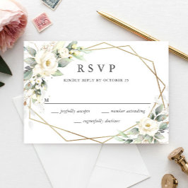 Elegant Pastel White Roses Eucalyptus Wedding RSVP Karte