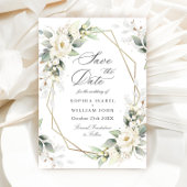 Elegant Pastel White Roses Eucalyptus Wedding Save The Date