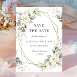 Elegant Pastel White Roses Eucalyptus Wedding Save The Date