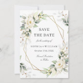 Elegant Pastel White Roses Eucalyptus Wedding Save The Date (Vorderseite)
