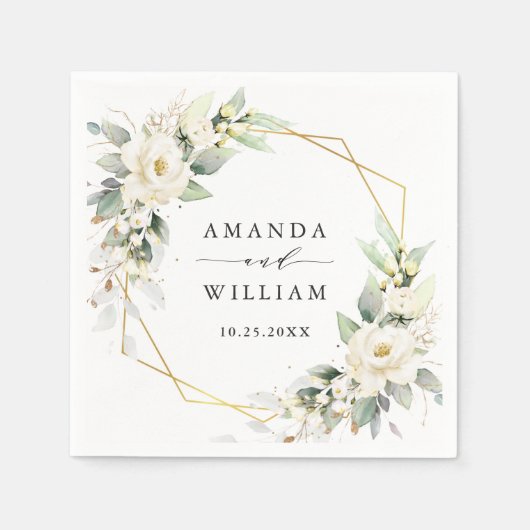 Elegant Pastel White Roses Eucalyptus Wedding Serviette (Vorderseite)