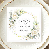 Elegant Pastel White Roses Eucalyptus Wedding Serviette