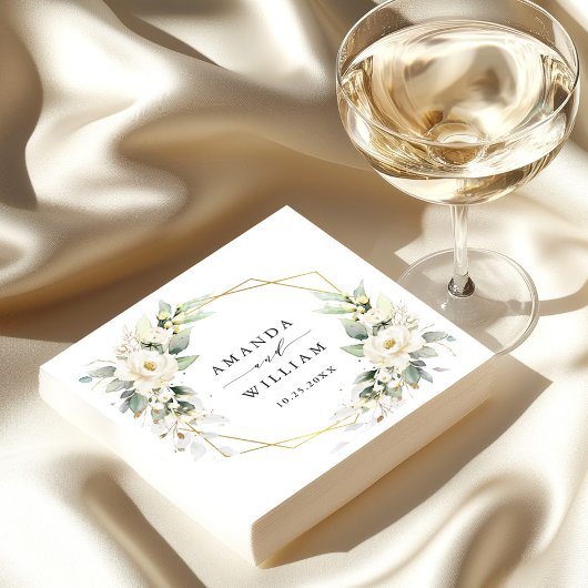 Elegant Pastel White Roses Eucalyptus Wedding Serviette