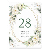 Elegant Pastel White Roses Eucalyptus Wedding Tischnummer (Rückseite)