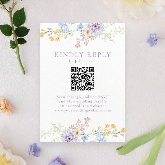 Elegant Pastel Wildflower Garden QR Code Wedding RSVP Karte