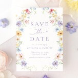 Elegant Pastel Wildflower Garden Wedding Save The Date<br><div class="desc">Invite guests to mark their calendars with this elegant pastel wildflower garden save the date featuring delicate watercolor wildflowers arranged along both sides of the design in soft shades of purple, pink, yellow, blue, and white with fresh greenery. The graceful floral border frames the wording in soft lavender lettering, highlighting...</div>