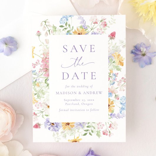 Elegant Pastel Wildflower Garden Wedding Save The Date
