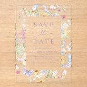 Elegant Pastel Wildflower Wedding Save the Date Acryleinladungen (Vorderseite)