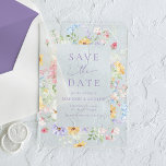 Elegant Pastel Wildflower Wedding Save the Date Acryleinladungen<br><div class="desc">Announce your upcoming wedding with this elegant acrylic save the date featuring a romantic watercolor floral frame in soft shades of pink, blue, yellow, and lavender with delicate greenery. The botanical design forms a graceful border around the wording, while the clear acrylic material creates a modern and sophisticated presentation that...</div>