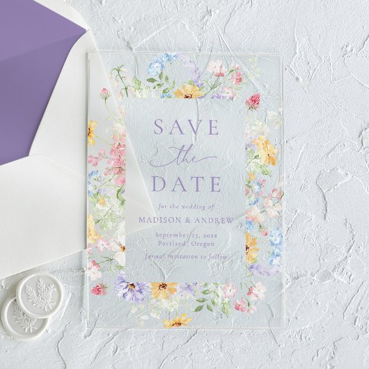 Elegant Pastel Wildflower Wedding Save the Date Acryleinladungen