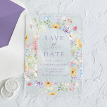 Elegant Pastel Wildflower Wedding Save the Date Acryleinladungen<br><div class="desc">Announce your wedding in style with this elegant pastel wildflower acrylic save the date featuring a romantic watercolor arch floral frame in soft shades of purple, pink, yellow, blue, and white with delicate greenery. The graceful botanical design surrounds your names, wedding date, and location in lavender purple lettering while the...</div>