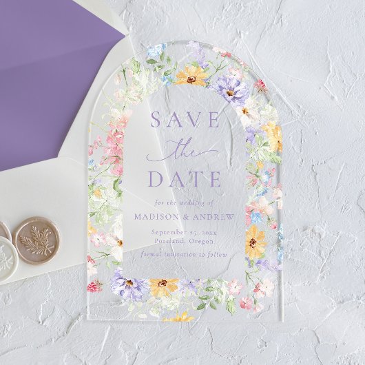 Elegant Pastel Wildflower Wedding Save the Date Acryleinladungen