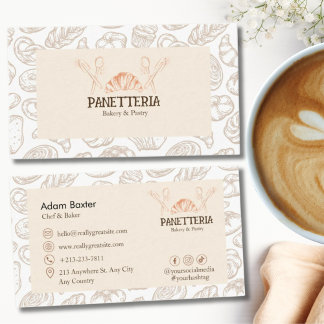 Elegant Pastry Chef Social Media Icon Beige Bakery Visitenkarte