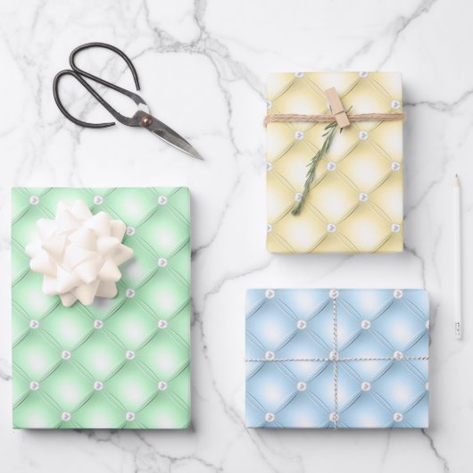 Elegant Patel Grün, Gelb & Blau Diamant getupft Geschenkpapier Set (Vorderseite)