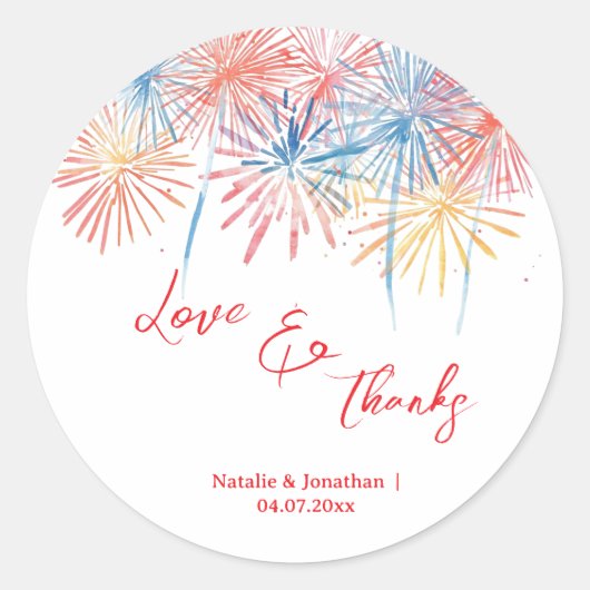 Elegant Patriotic Fireworks | 4th of July Wedding  Runder Aufkleber (Vorderseite)