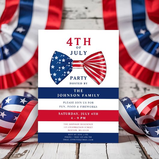 Elegant Patriotic Red White Blue 4. Juli Party Einladung