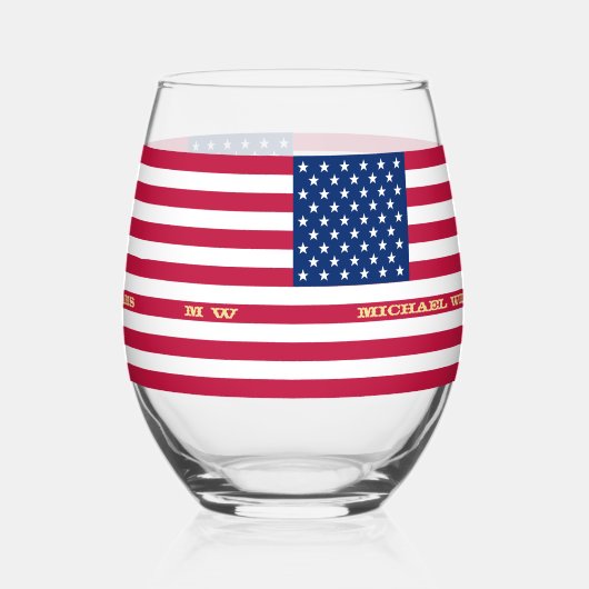 Elegant Patriotic USA American Flag Personalisiert Weinglas Ohne Stiel (Links)