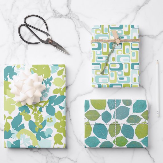 Elegant Patterns Aqua Teal Blue Apple Green Geschenkpapier Set (Vorderseite)