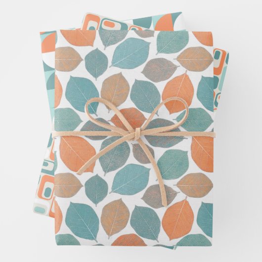 Elegant Patterns Aqua Teal Blue Mild Orange White Geschenkpapier Set (Beispiel)