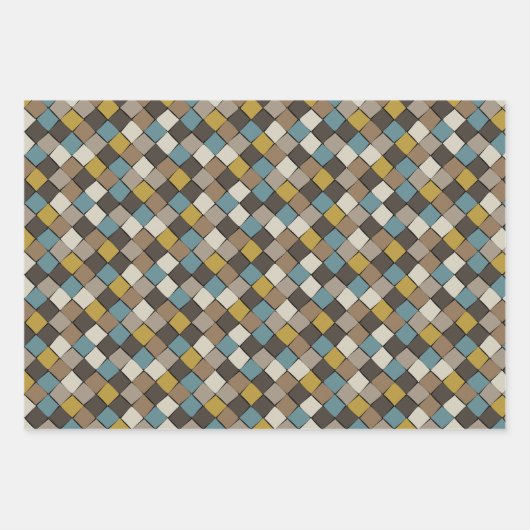 Elegant Patterns Blue Brown Mustard Beige  Geschenkpapier Set (Vorderseite 3)