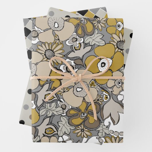 Elegant Patterns Mustard Beige Taupe Grey Geschenkpapier Set (Beispiel)