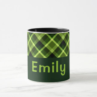 Elegant Pea Green Kariert Monogram 11 oz Tasse