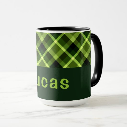 Elegant Pea Green Kariert Monogram 15 oz Tasse (VorderseiteRechts)