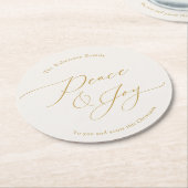 Elegant Peace & Joy Gold Script Christmas Runder Pappuntersetzer (Angewinkelt)