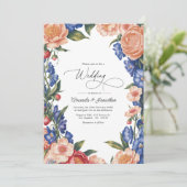 Elegant Peach and Blue Floral Wedding QR Code Einladung (Stehend Vorderseite)