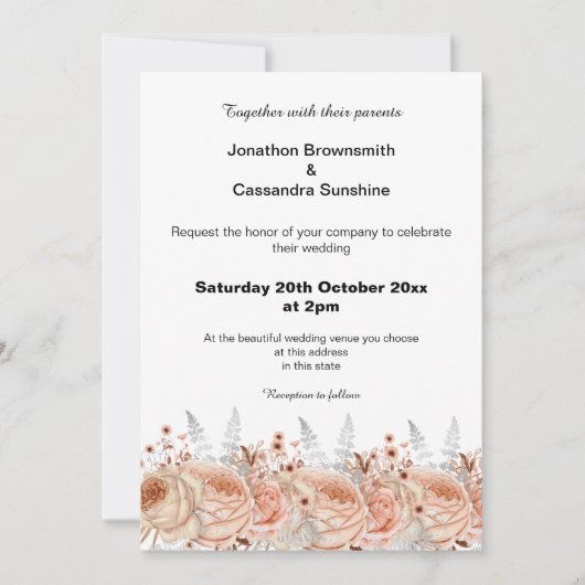 ELEGANT PEACH APRICOT FLORAL DIAMOND WEDD EINLADUNG (Vorderseite)