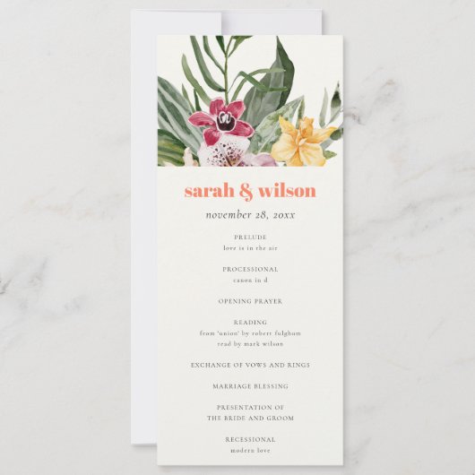 Elegant Peach Blush Boho Tropical Floral Program Einladung (Vorderseite)