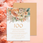Elegant Peach Cream Floral 100. Geburtstag Einladung