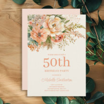 Elegant Peach Cream Floral 50. Geburtstag