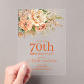 Elegant Peach Cream Floral 70. Geburtstag Acryleinladungen (Insitu (Handheld))