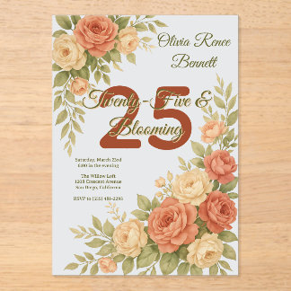 Elegant Peach & Cream Floral Birthday Acryleinladungen