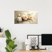 Elegant Peach & Cream Rose Bouquet: Romantic Paint Poster (Heimbüro)
