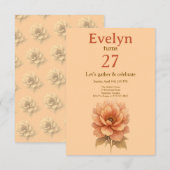 Elegant Peach Floral Birthday Invitation (Vorne/Hinten)