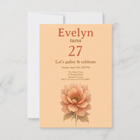 Elegant Peach Floral Birthday Invitation (Vorderseite)