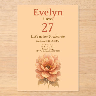 Elegant Peach Floral Birthday Invitation Acryleinladungen