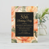 Elegant Peach Floral Black Einladung (Stehend Vorderseite)