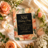 Elegant Peach Floral Black Einladung