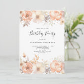 Elegant Peach Floral Geburtstag Einladung (Stehend Vorderseite)